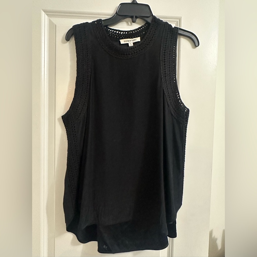 Elizabeth and James Black Crochet Trim Tank Top